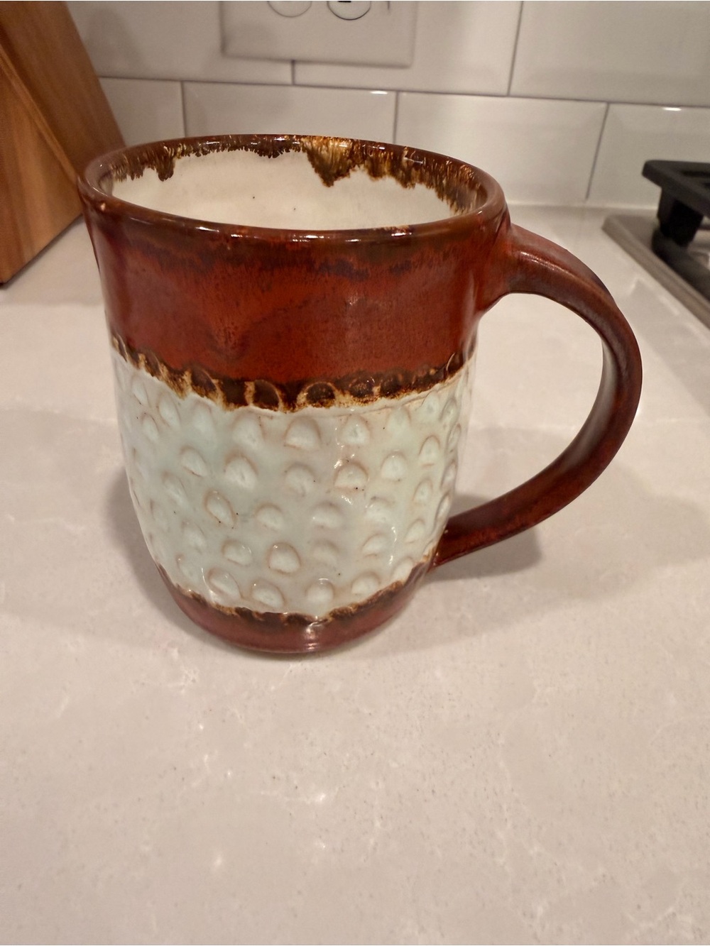 Vintage Signed RC Textured Honeycomb Waffle Brown Drip Glaze Mug
